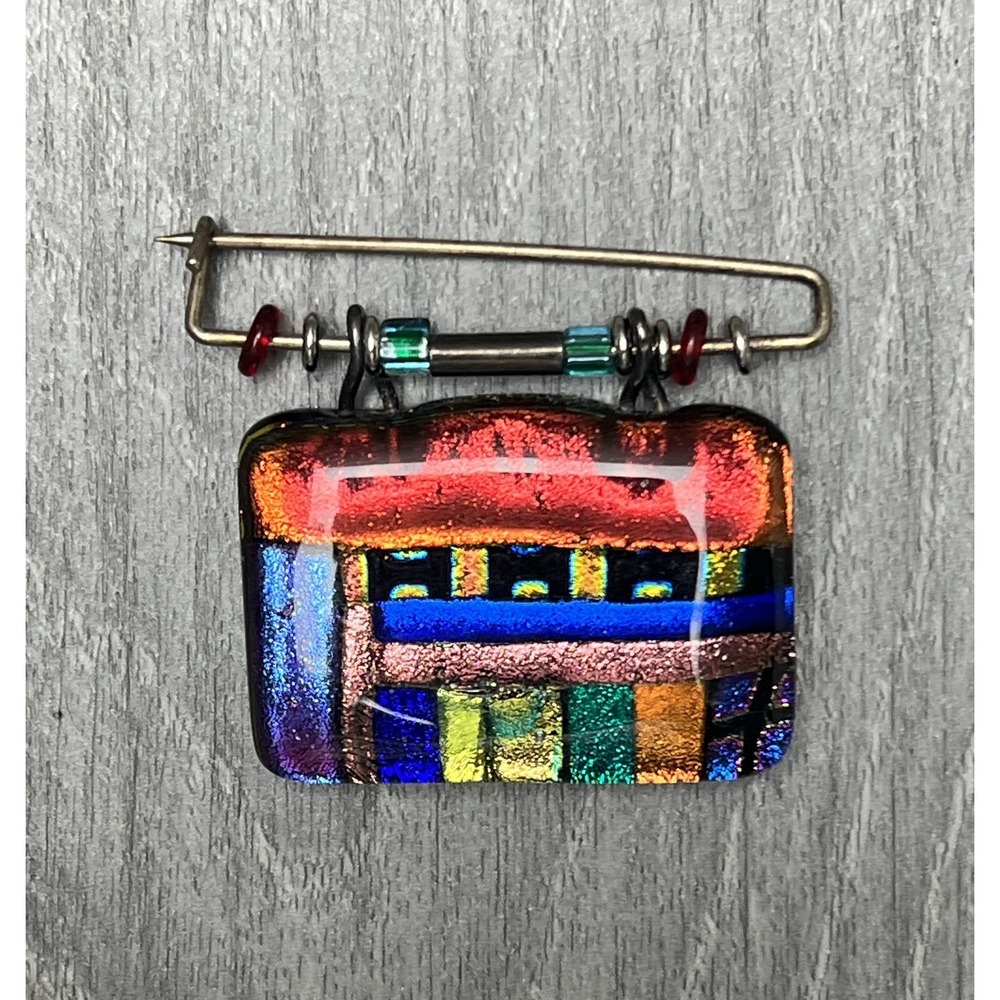 Dichroic Fused Glass‎ Brooch Pin Multicolor Abstract Art Fashion Jewelry Square